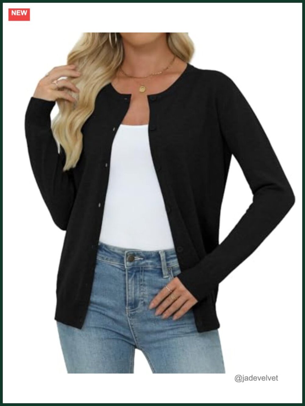 Womens Crew Neck Button Front Knit Cardigan Long Sleeve Sweater